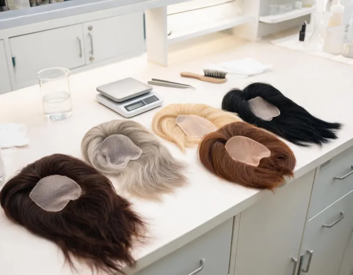 Hair Topper Sourcing on a cosmetics bench, illustration only