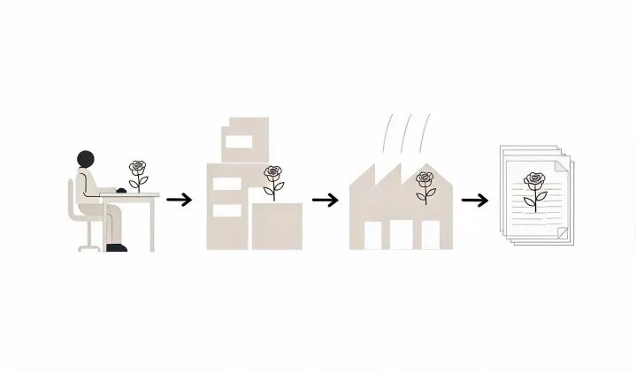 Illustration of a written hair topper sourcing route, not a street map