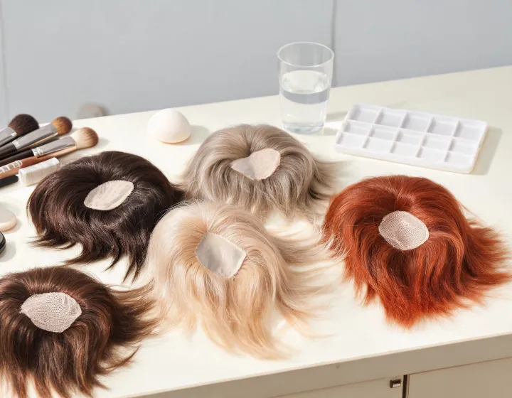 hair topper on a cosmetics bench, illustration only